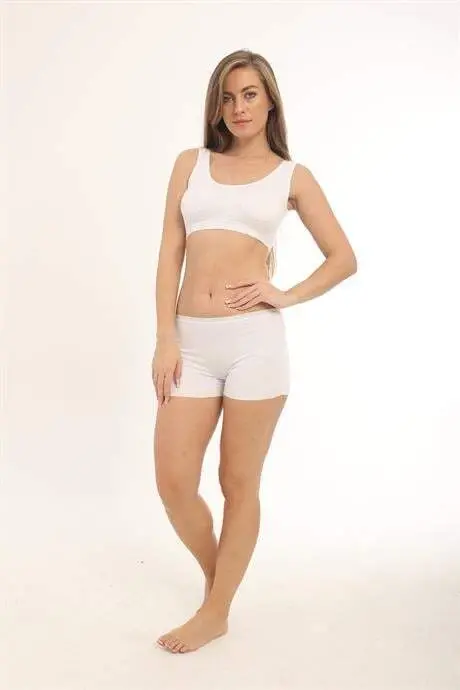 2-Piece Bamboo Women's Padded Half Tank Top in White with Thick Straps - 10