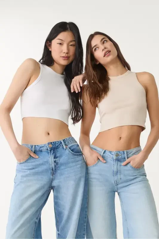 2-Piece Basic Ribbed Crop Top Set - 1