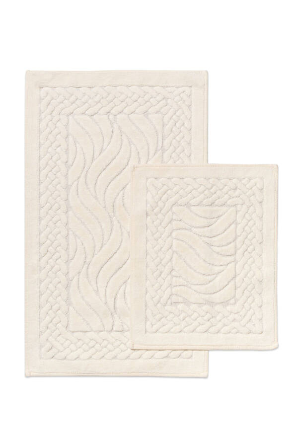 2 Piece Bath Mat Set with Wavy Pattern - 100% Cotton - 1