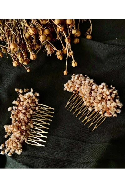 2-Piece Bridal Wedding Henna Engagement Comb Hair Clip with Natural Flowers - Modazone