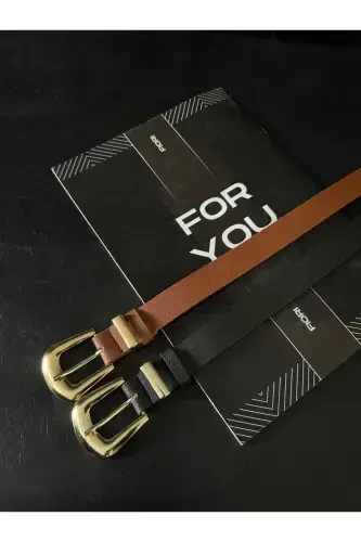 2-Piece Bridge Buckle Tip Set Women's Pants Belt, Jacket Belt, Dress Belt, Shirt Belt - Black - 3