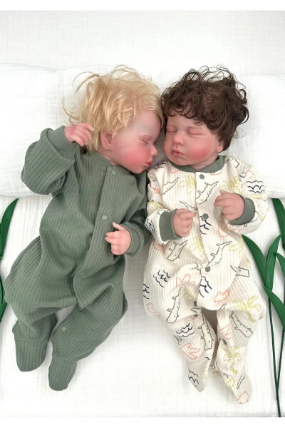 2-Piece Cotton Baby Footed Sleepsuit Ribbed Stretchy Fabric Green Crocodile - 3