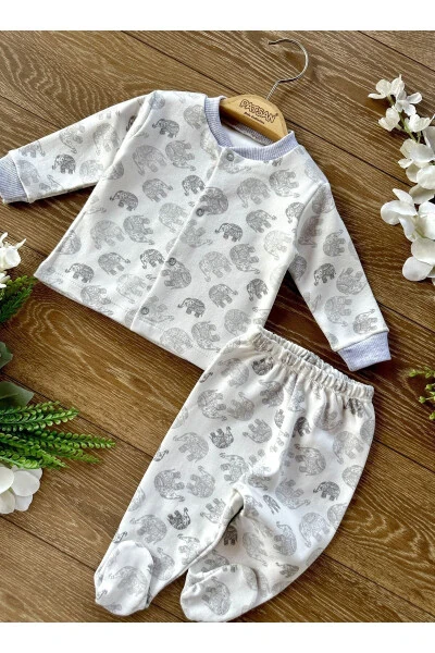 2'li Penye Bebek Alt Üst Patikli Pijama Takım Fil - 3