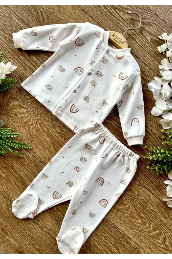 2-Piece Cotton Baby Top and Bottom Pajama Set with Footie - 3