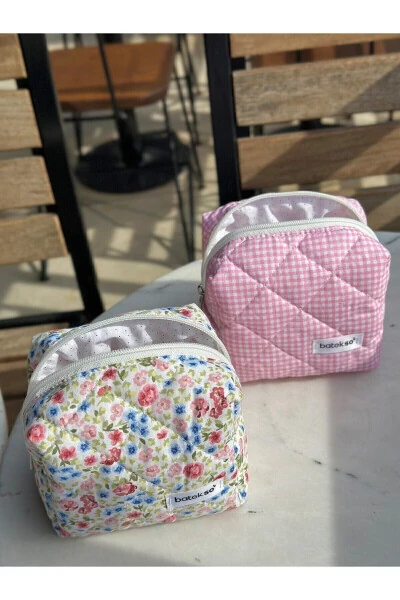 2-Piece Crunchy and Square Pattern Makeup Bag - Small Size - BATEKSO (1)