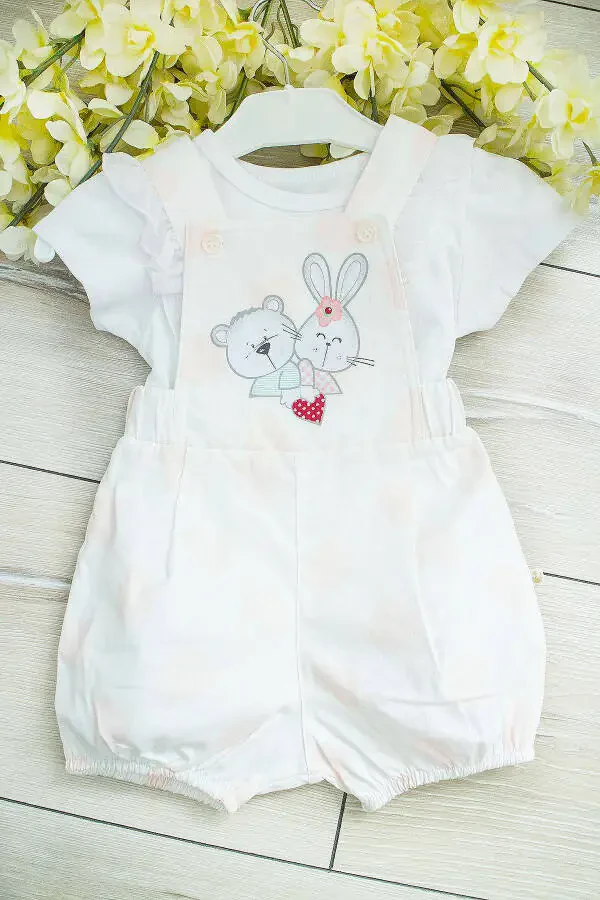 2 PIECE CUTE ANIMALS GIRL BABY DUNGAREE GIRL BABY SET - 1