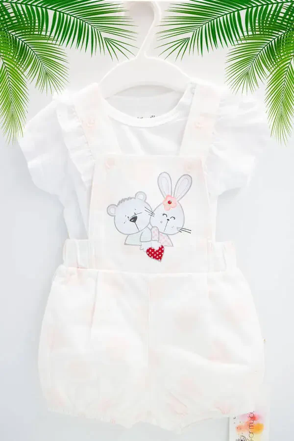 2 PIECE CUTE ANIMALS GIRL BABY DUNGAREE GIRL BABY SET - 2