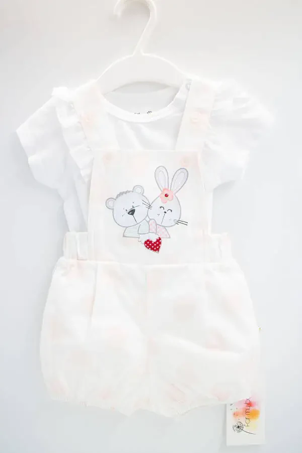 2 PIECE CUTE ANIMALS GIRL BABY DUNGAREE GIRL BABY SET - 3