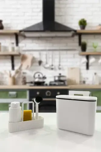 2-Piece Dish Set Vailo and 8 Lt Kitchen Countertop and Cabinet Hanging Trash Can White Kitchen Set-White - 1