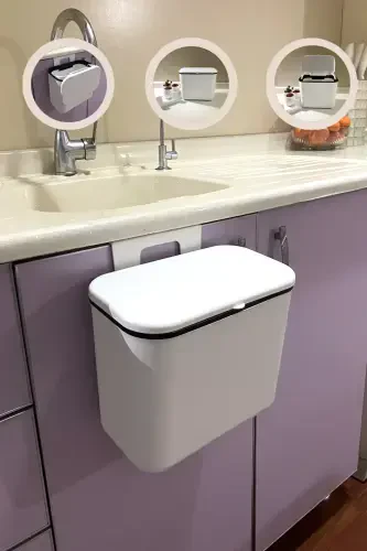 2-Piece Dish Set Vailo and 8 Lt Kitchen Countertop and Cabinet Hanging Trash Can White Kitchen Set-White - 3