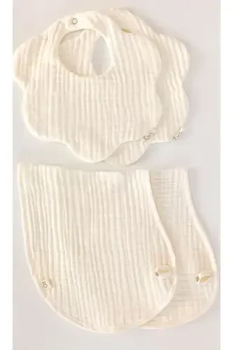 2-Piece Ecru 100% Organic Cotton 8-Layer Muslin Baby Bib and 8-Layer Burp Cloth / Bandana Bib - 1