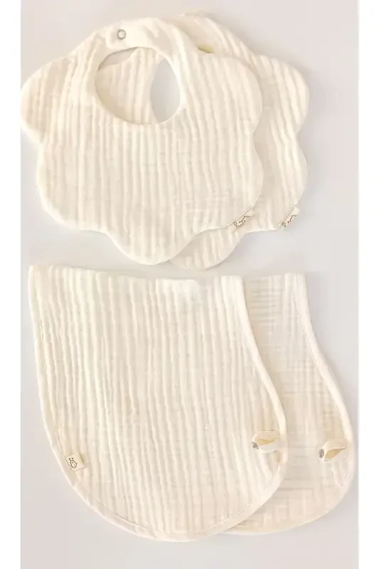 2-Piece Ecru 100% Organic Cotton 8-Layer Muslin Baby Bib and 8-Layer Burp Cloth / Bandana Bib - 1
