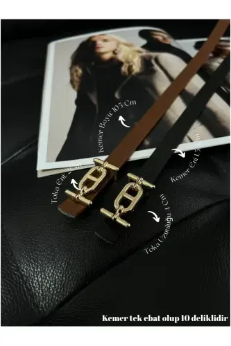 2-Piece Gold Buckle Thin Belt, Pants Belt, Shirt Belt, Jacket Belt-Black - 1