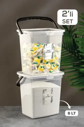 2-Piece Labeled Lid Detergent Storage Container - Portable Tablet Detergent Storage Box Transparent-White - 1