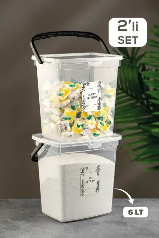 2-Piece Labeled Lid Detergent Storage Container - Portable Tablet Detergent Storage Box Transparent-White - 1