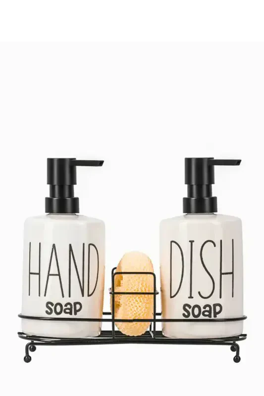 2-Piece Metal Stand Liquid Soap Dispenser with Sponge, Kitchen and Bathroom Set, Hand and Dish Phenomenon Set 500 ML - 4