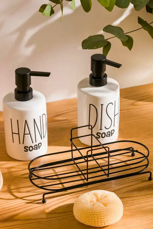 2-Piece Metal Stand Liquid Soap Dispenser with Sponge, Kitchen and Bathroom Set, Hand and Dish Phenomenon Set 500 ML - 2