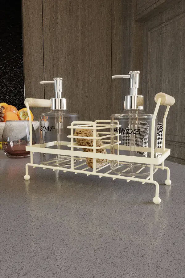 2-piece Metal Stand Plastic Liquid Soap Bottle Soap Dispenser 500ml Cream - 1