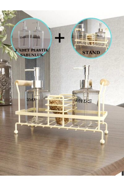 2-piece Metal Stand Plastic Liquid Soap Bottle Soap Dispenser 500ml Cream - 3