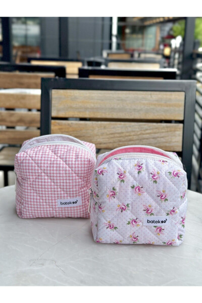 2-Piece Mini Rose and Rosehip Square Pattern Makeup Bag - Small Size - 11
