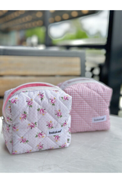 2-Piece Mini Rose and Rosehip Square Pattern Makeup Bag - Small Size - 15