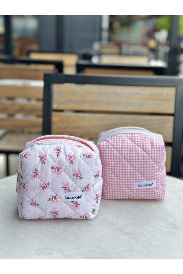 2-Piece Mini Rose and Rosehip Square Pattern Makeup Bag - Small Size - 2