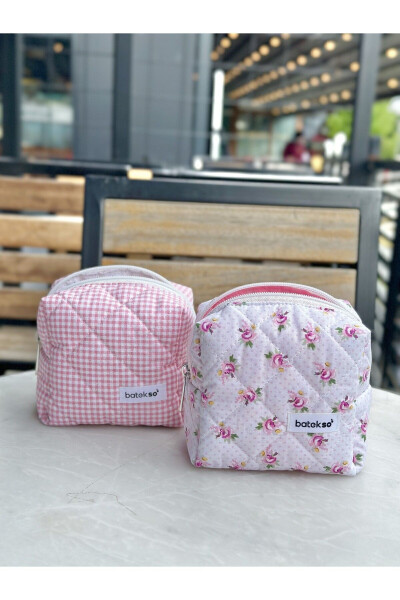 2-Piece Mini Rose and Rosehip Square Pattern Makeup Bag - Small Size - 4