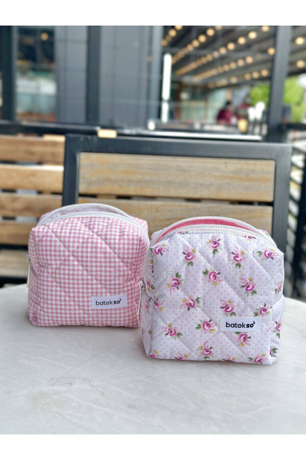 2-Piece Mini Rose and Rosehip Square Pattern Makeup Bag - Small Size - 4