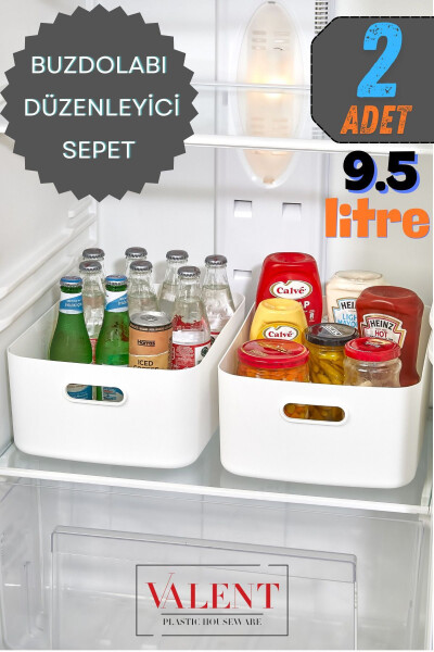 2-Piece Mocha Large 9.5 Lt Refrigerator Organizer Decorative Basket - VALENT