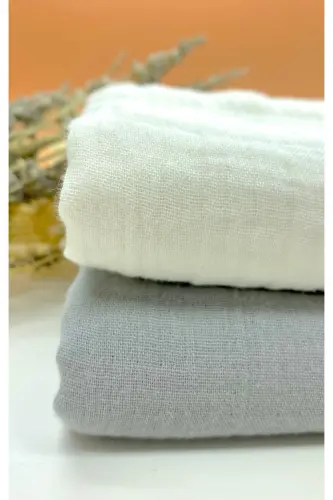 2-Piece Muslin Baby Blanket Set | 100x100 Cm | 100% Cotton | Ecru & Gray | For Sensitive Skin-Ecru 