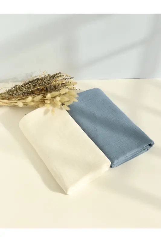 2-Piece Muslin Baby Blanket Set | 100x100 Cm | 100% Cotton | Ecru & Indigo Blue | For Sensitive Skin-Indigo - 5