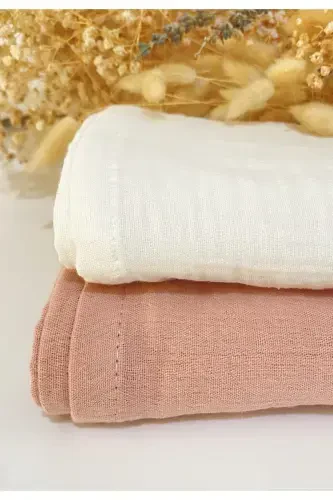 2-Piece Muslin Baby Blanket Set | 100x100 Cm | 100% Cotton | Ecru & Pink | For Sensitive Skin - Ecru Pink - 5