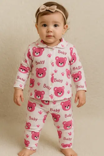 2-Piece Newborn Ribbed Organic Cotton Fabric Set 2-Piece Girl Boy Baby Set-Butterflypink 
