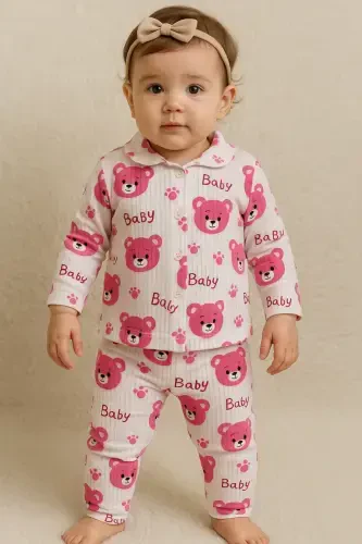 2-Piece Newborn Ribbed Organic Cotton Fabric Set 2-Piece Girl Boy Baby Set-Butterflypink - 1