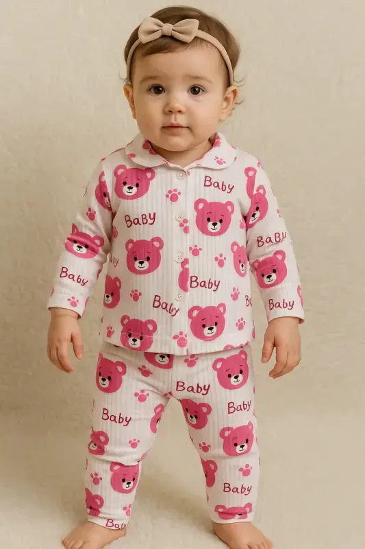 2-Piece Newborn Ribbed Organic Cotton Fabric Set 2-Piece Girl Boy Baby Set-Butterflypink - 1