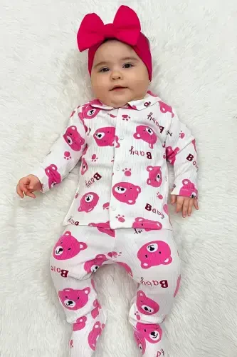 2-Piece Newborn Ribbed Organic Cotton Fabric Set 2-Piece Girl Boy Baby Set-Butterflypink - ANNE DOKUNUŞU GIBI KUZUM BEBE (1)