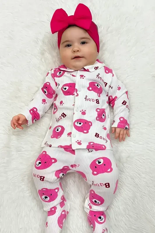 2-Piece Newborn Ribbed Organic Cotton Fabric Set 2-Piece Girl Boy Baby Set-Butterflypink - 2