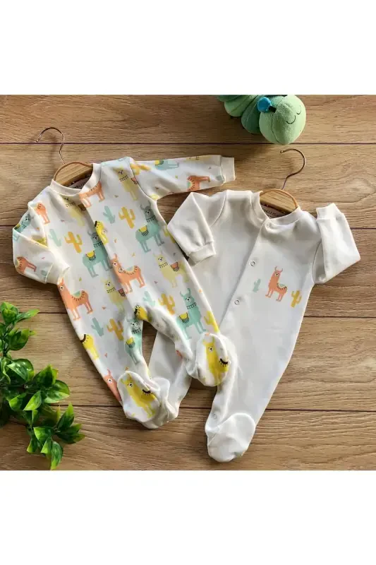 2-Piece Organic Cotton Baby Romper Set with Booties Llama - RENKLI PUSET