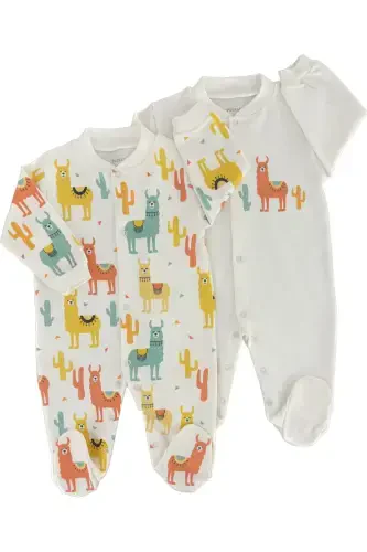 2-Piece Organic Cotton Baby Romper Set with Booties Llama - 2