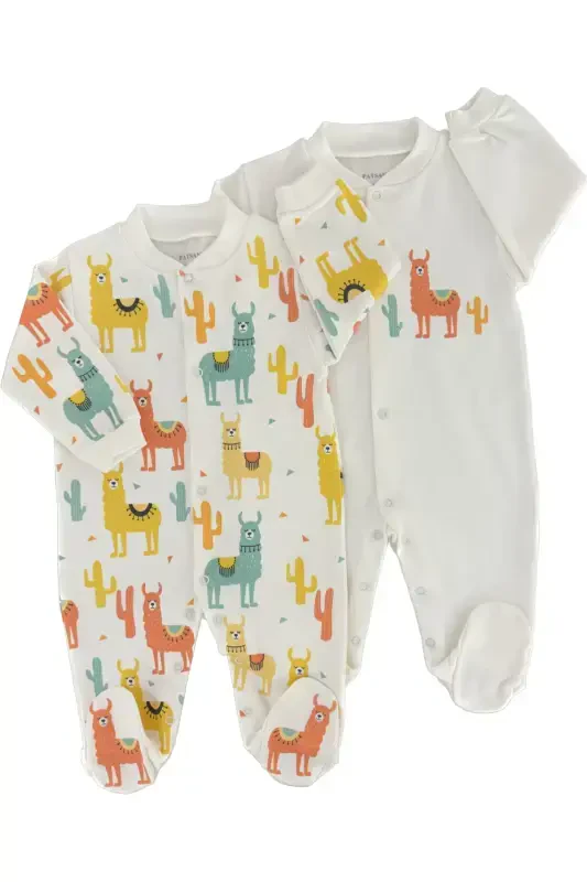 2-Piece Organic Cotton Baby Romper Set with Booties Llama - 2
