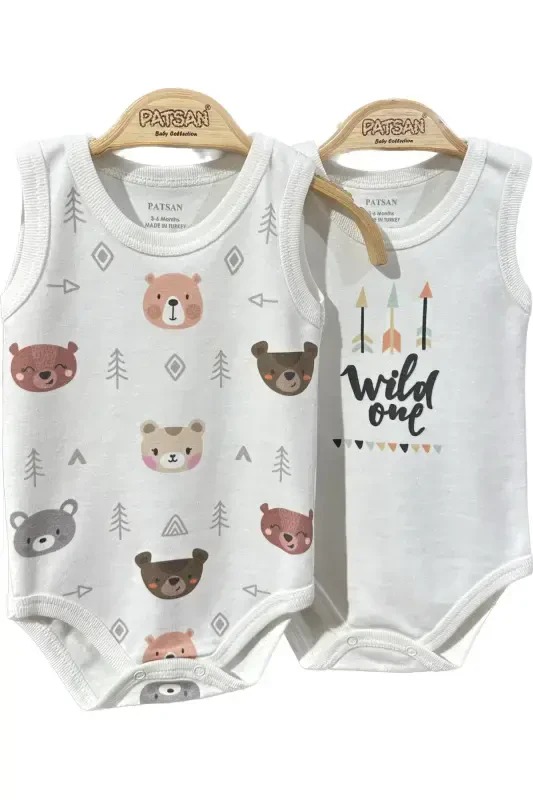 2-Piece Organic Cotton Jersey Baby Tank Bodysuit Set Wild Bears - RENKLI PUSET