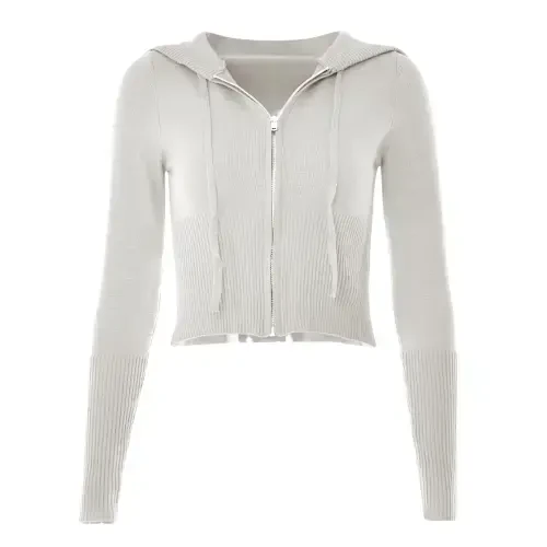 2 Piece Outfits for Women Knitted Tracksuits Sweatsuits Long Sleeve Crop Hooded Zip Tops Jackets Flared Long Pant Sets Womens Clothes - 4