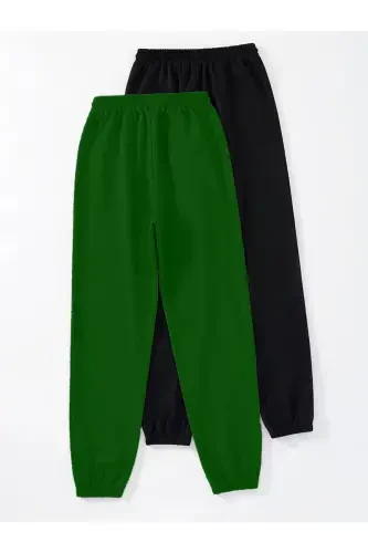 2-Piece Printed Jogger Sweatpants - Black and Teal Green Elastic Hem High Waist Summer-Black Teal Print - 2