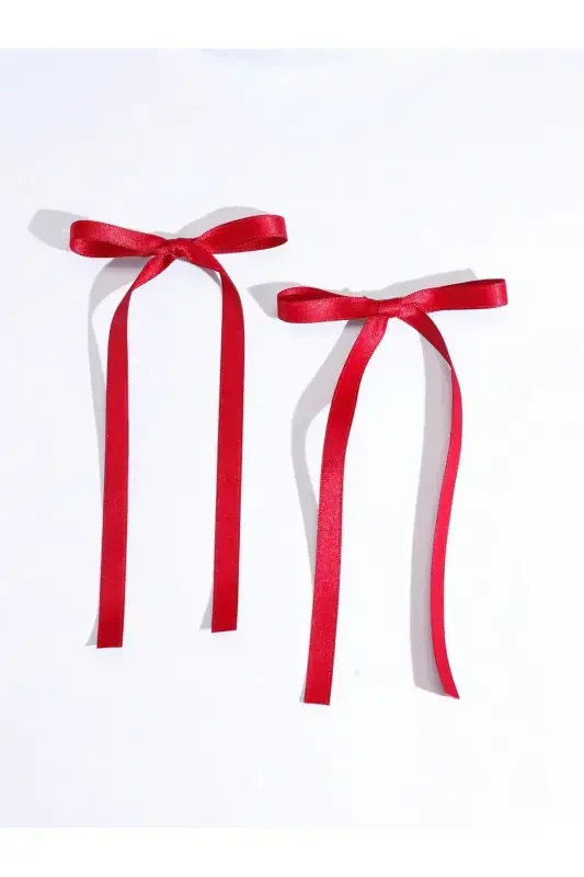 2-Piece Satin Bow Barrette - Red - 2