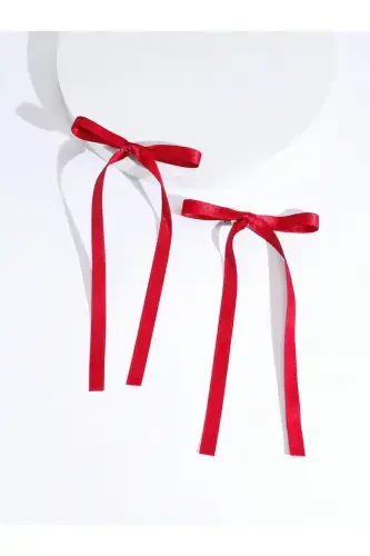 2-Piece Satin Bow Barrette - Red - 3