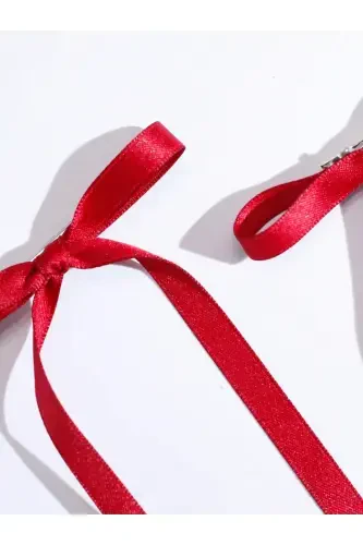 2-Piece Satin Bow Barrette - Red - 4