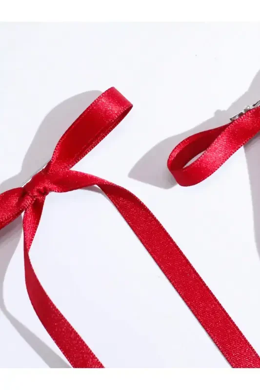 2-Piece Satin Bow Barrette - Red - 4