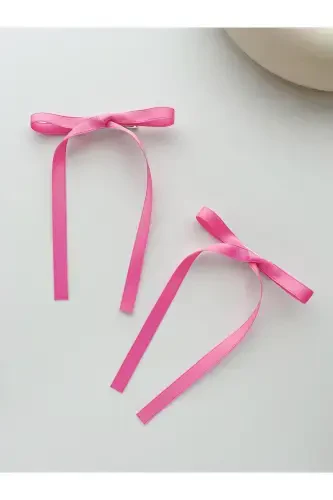 2-Piece Satin Bow Hair Clip - fuchsia - 1