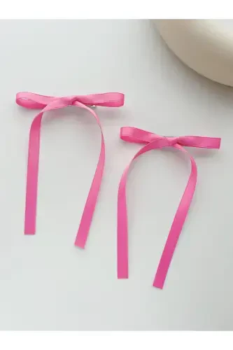 2-Piece Satin Bow Hair Clip - fuchsia - CSR AKSESUAR (1)