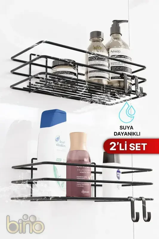 2-Piece Set Bathroom Organizer Shampoo Holder Matte Black - 5
